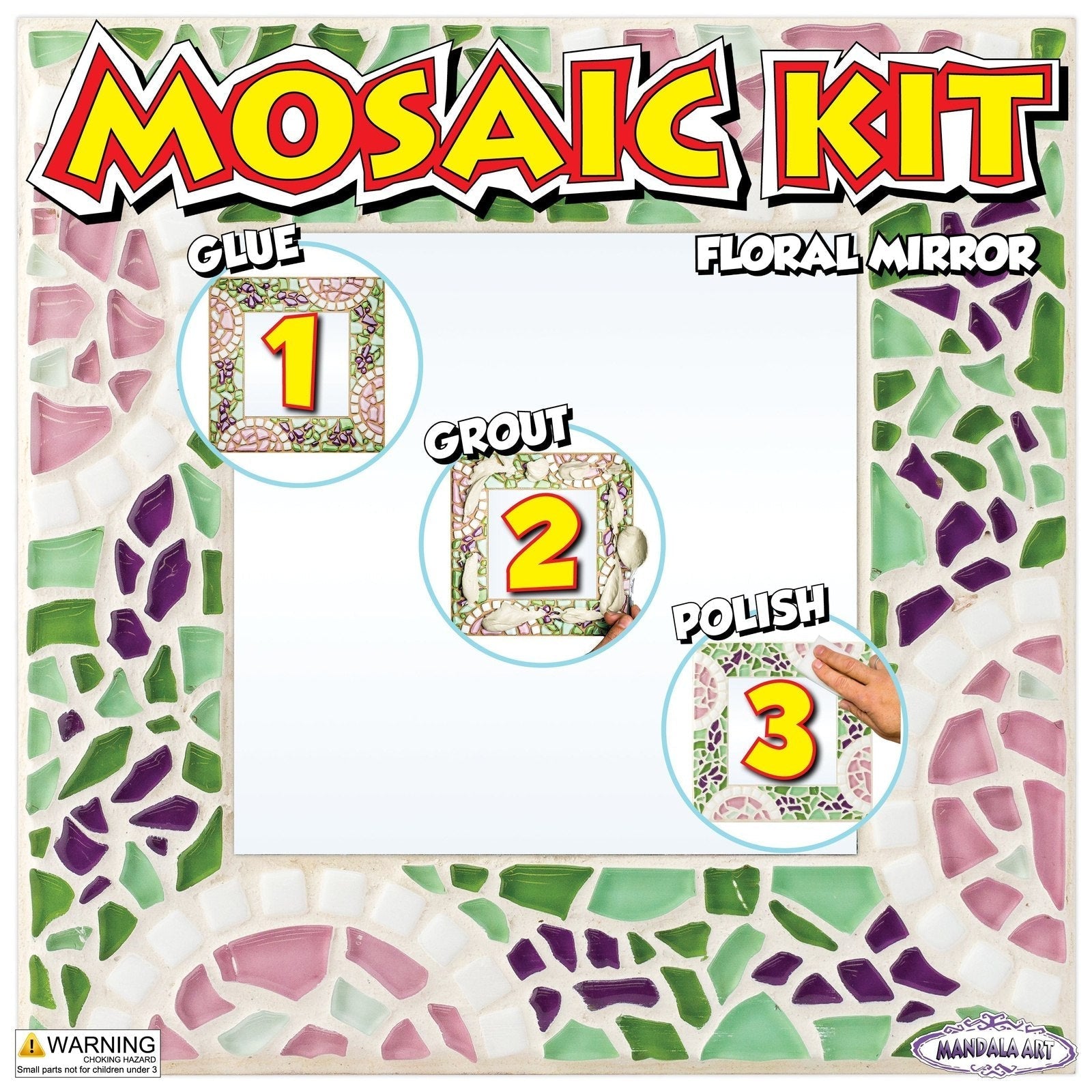 Mosaic Square Mirror Kit By Mandala Art - Floral Mosaic Kit