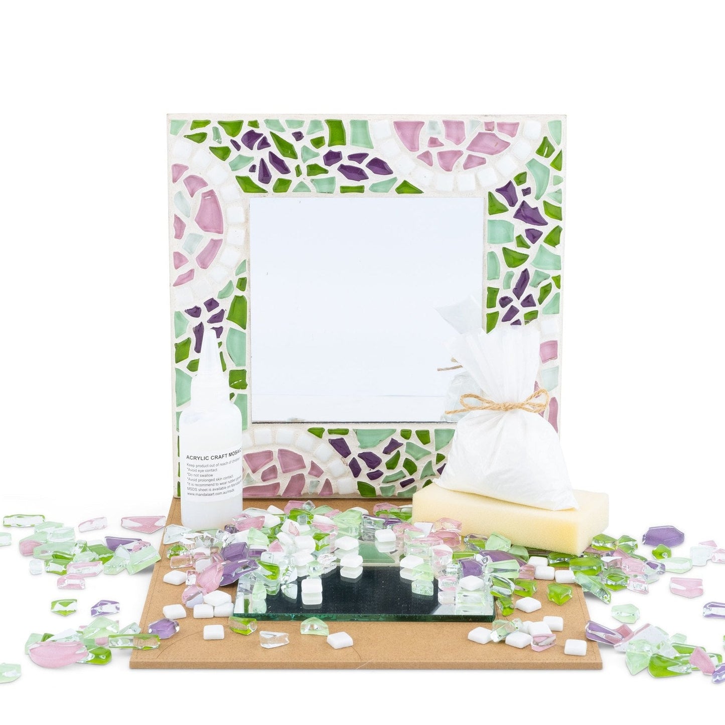 Mosaic Square Mirror Kit By Mandala Art - Floral Mosaic Kit