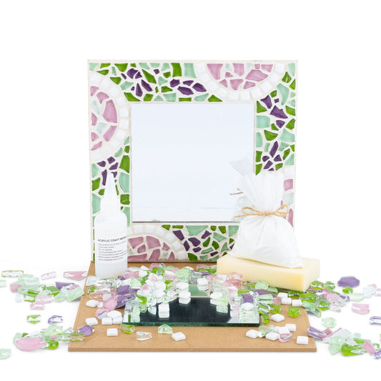Mosaic Square Mirror Kit By Mandala Art - Floral Mosaic Kit