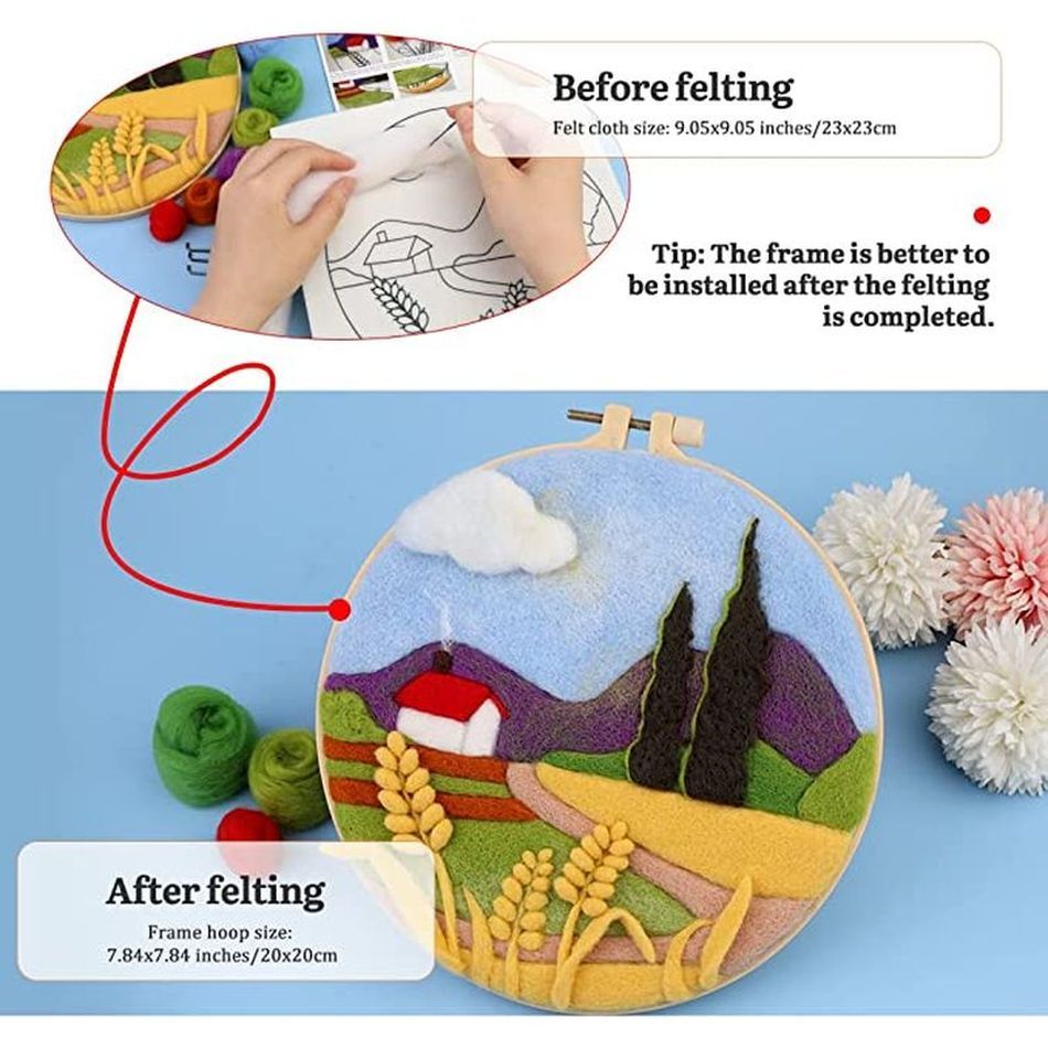 Needle Wool Felt Painting Craft Kits With Frame - Barn House Wool Felting Kits