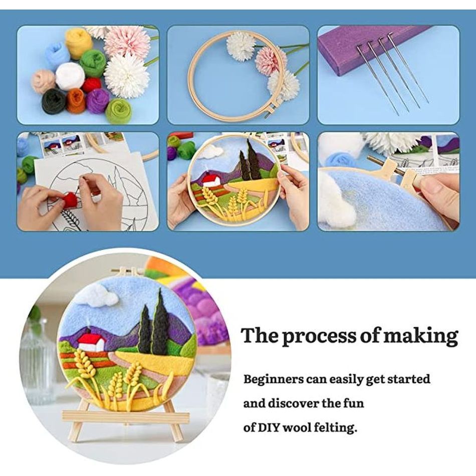 Needle Wool Felt Painting Craft Kits With Frame - Barn House Wool Felting Kits