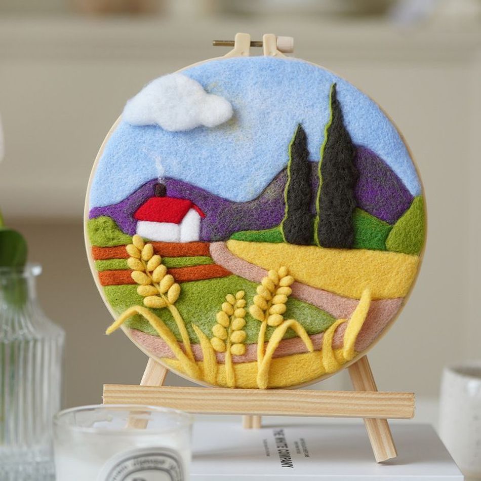 Needle Wool Felt Painting Craft Kits With Frame - Barn House Wool Felting Kits