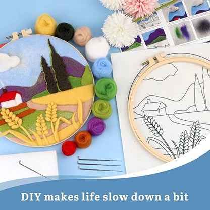 Needle Wool Felt Painting Craft Kits With Frame - Lavender Hot Air Balloon Wool Felting Kits