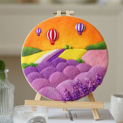 Needle Wool Felt Painting Craft Kits With Frame - Lavender Hot Air Balloon Wool Felting Kits