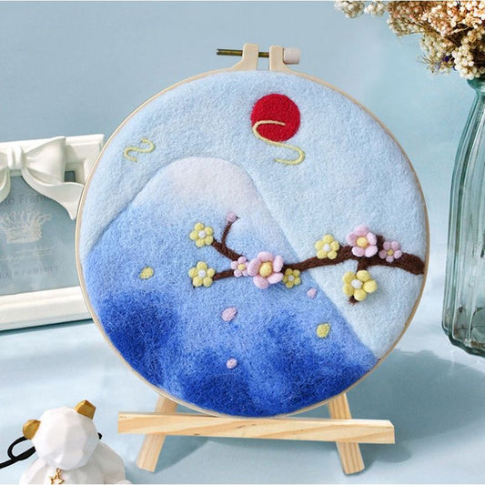 Needle Wool Felt Painting Craft Kits With Frame - Mountain Cherry Blossom Wool Felting Kits