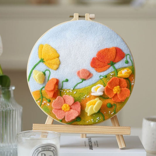 Needle Wool Felt Painting Craft Kits With Frame - Summer Flowers Wool Felting Kits