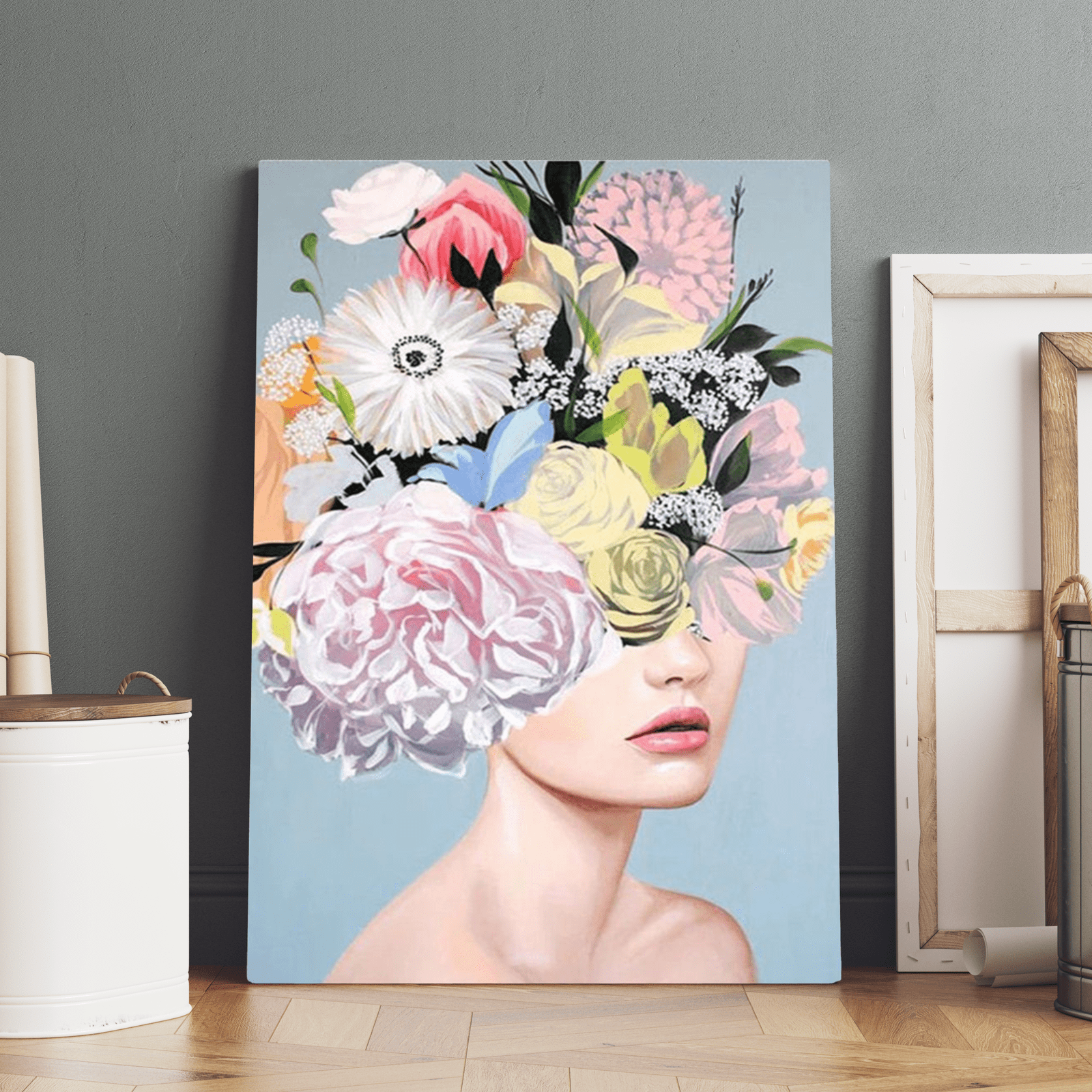 Paint By Numbers Kit - Pretty Woman Floral Hair Blue Paint By Numbers