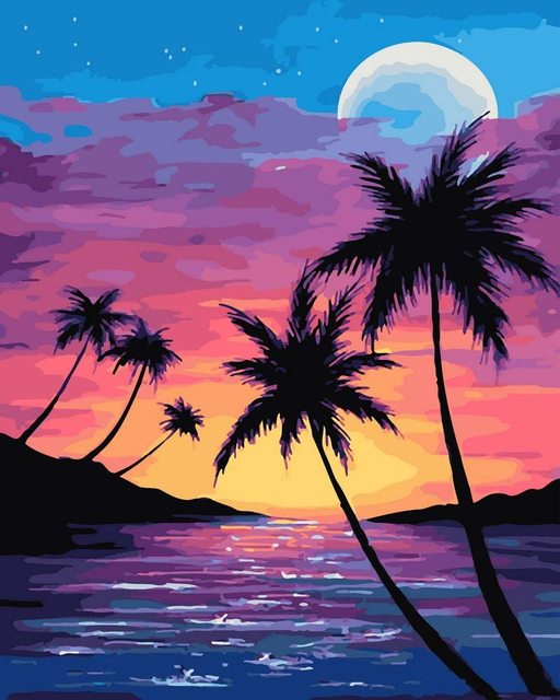 Paint By Numbers Kits - Night Palm Trees 