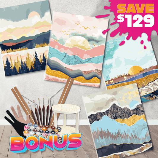 Paint By Numbers Starter Bundle - Abstract Mountain Side Sunrise Paint By Numbers