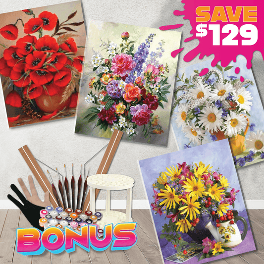 Paint By Numbers Starter Bundle - Bright Flower Vases Paint By Numbers