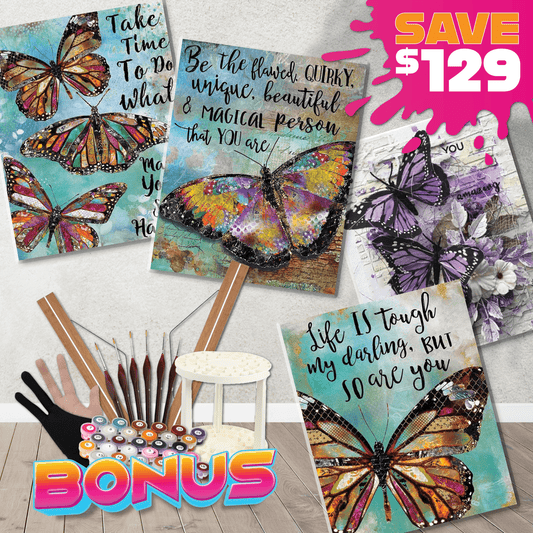 Paint By Numbers Starter Bundle - Inspirational Quote Butterflies Paint By Numbers