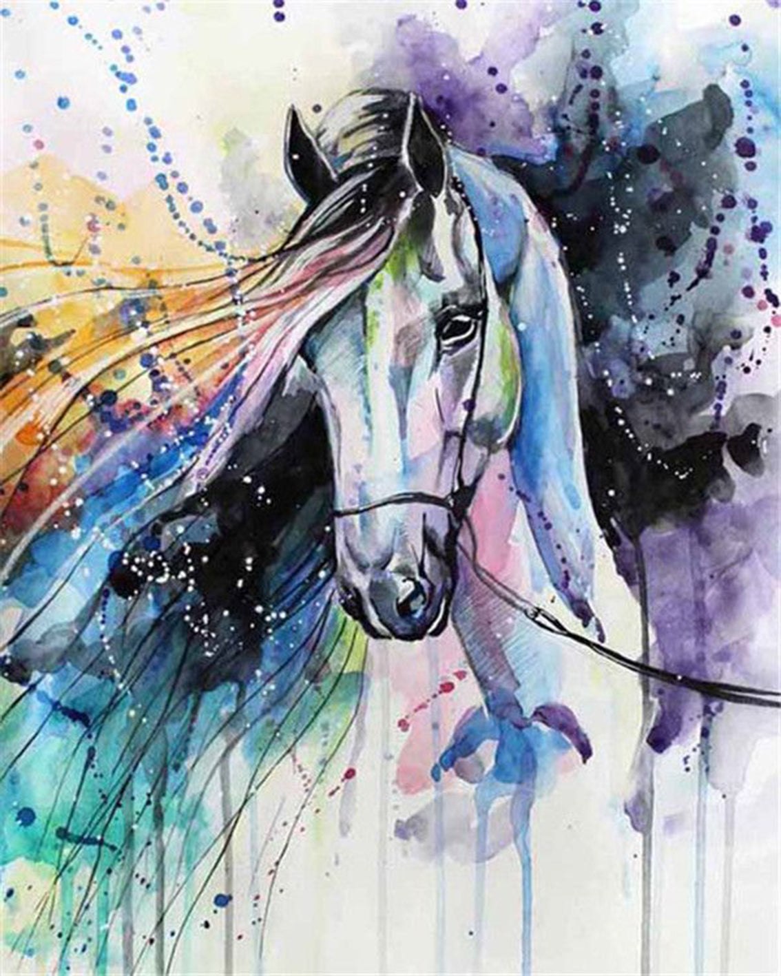 Paint By Numbers Starter Bundle - Paint Splatter Colourful Horses Paint By Numbers