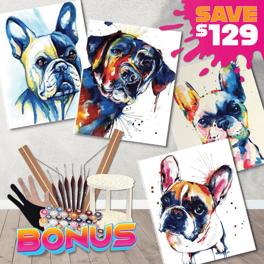 Paint By Numbers Starter Bundle - Paint Splatter Pug Dog Puppy Paint By Numbers
