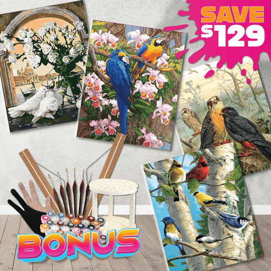 Paint By Numbers Starter Bundle - Pretty Vintage Birds Paint By Numbers