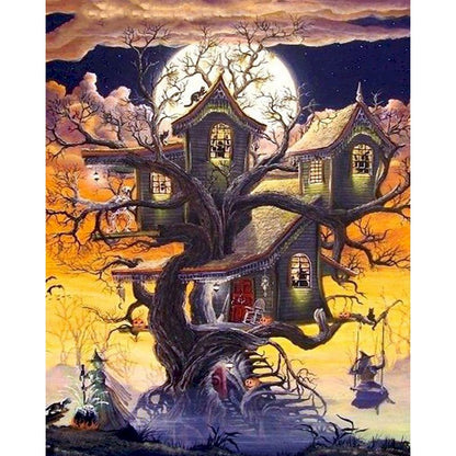 Painting By Numbers Halloween Haunted Tree House Paint