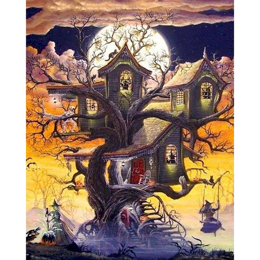 Painting By Numbers Halloween Haunted Tree House Paint