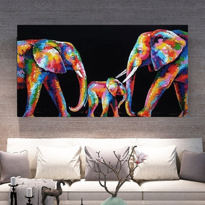 Panoramic Paint By Numbers Kit - Rainbow Elephants & Baby 