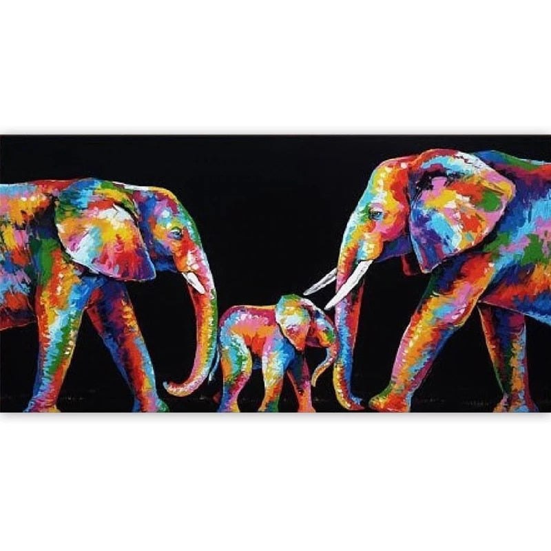 Panoramic Paint By Numbers Kit - Rainbow Elephants & Baby 