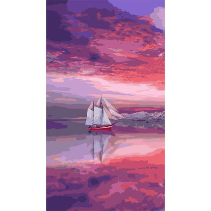 Panoramic Paint By Numbers Kit - Twilight Pink Purple Sailing Boat Pant