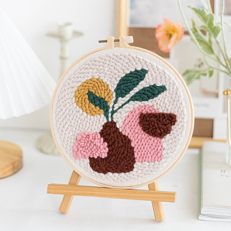 Punch Needle Embroidery Kits for Beginners - Pink Vase Embroidery