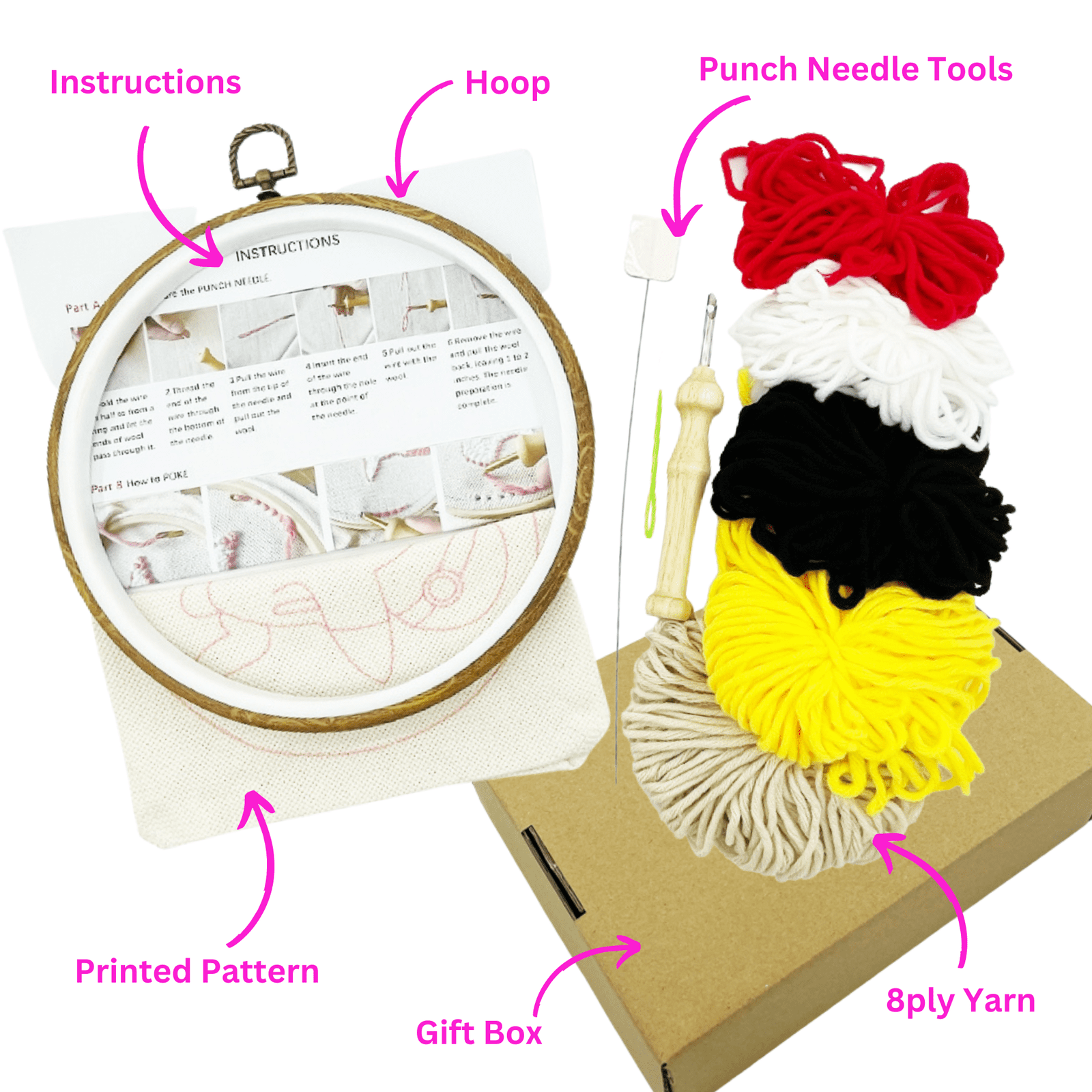 Punch Needle Starter Kits - Pink Paw Print Embroidery