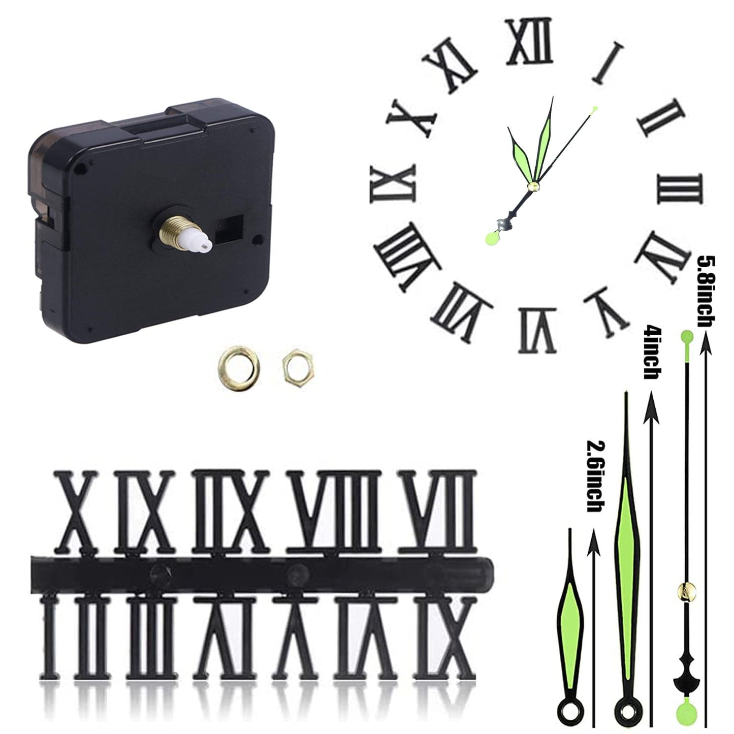 Kit Including Quartz Clock Movement and Mechanical Parts, Hands, Dial Numerals Resin Mould