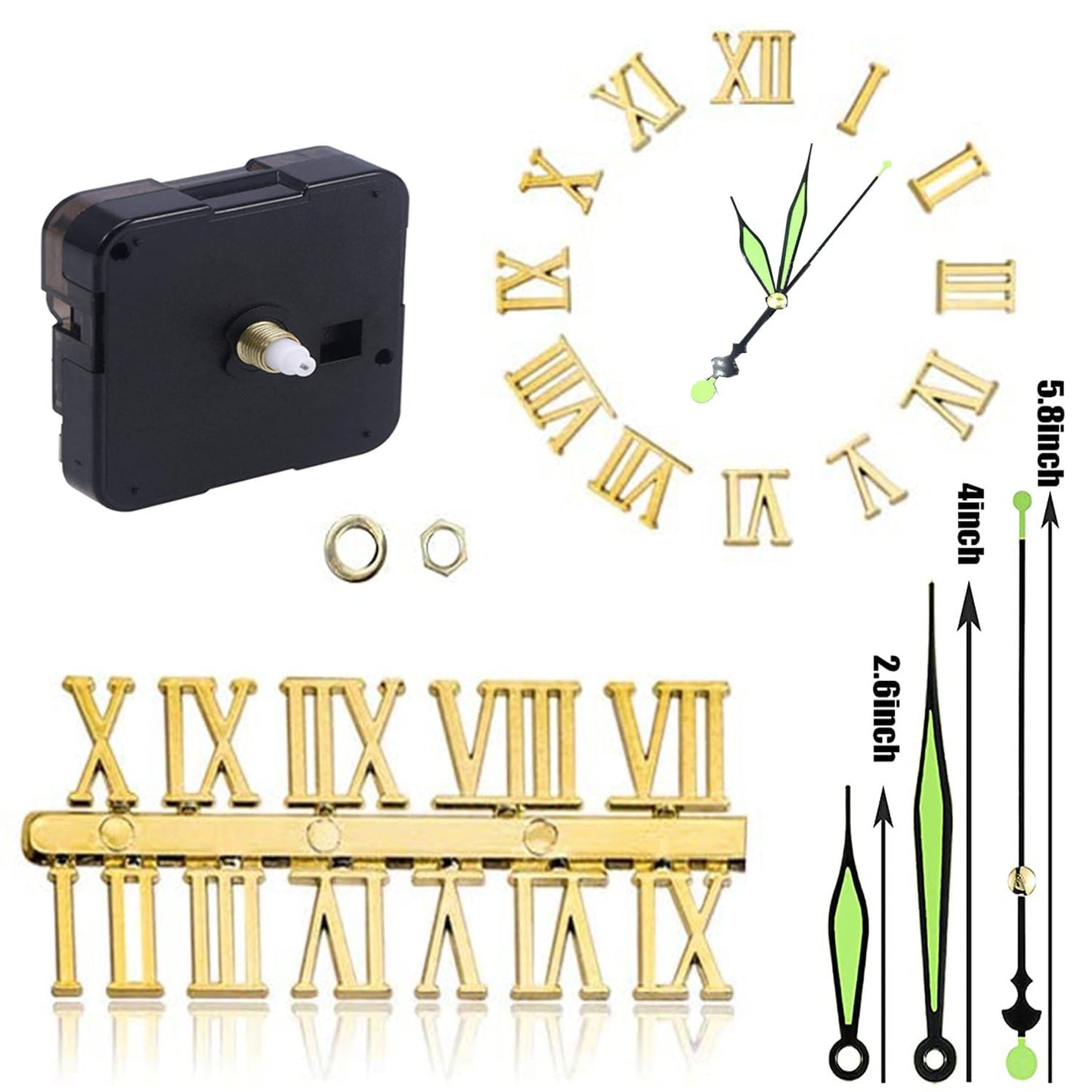 Kit Including Quartz Clock Movement and Mechanical Parts, Hands, Dial Numerals Resin Mould