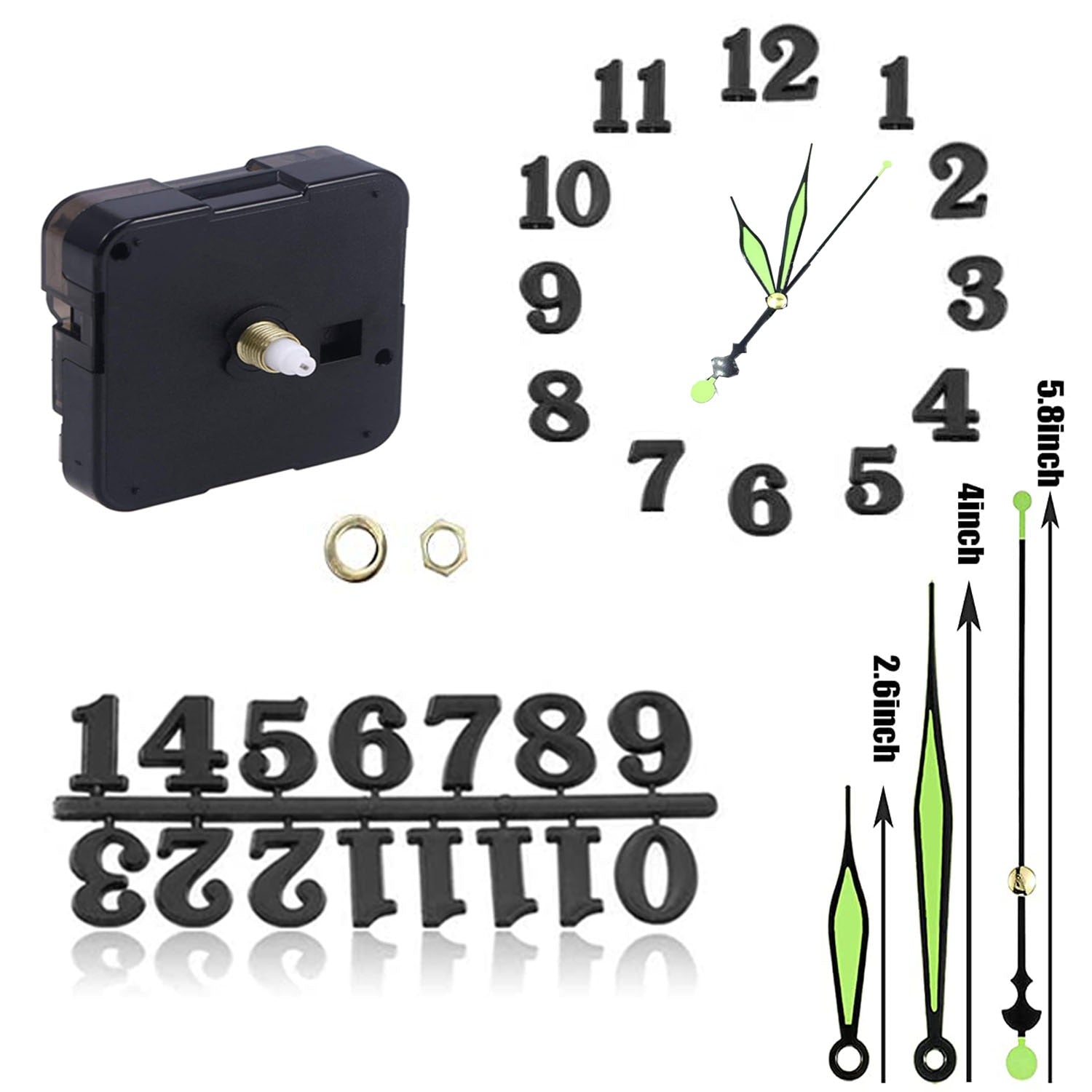 Kit Including Quartz Clock Movement and Mechanical Parts, Hands, Dial Numerals Resin Mould