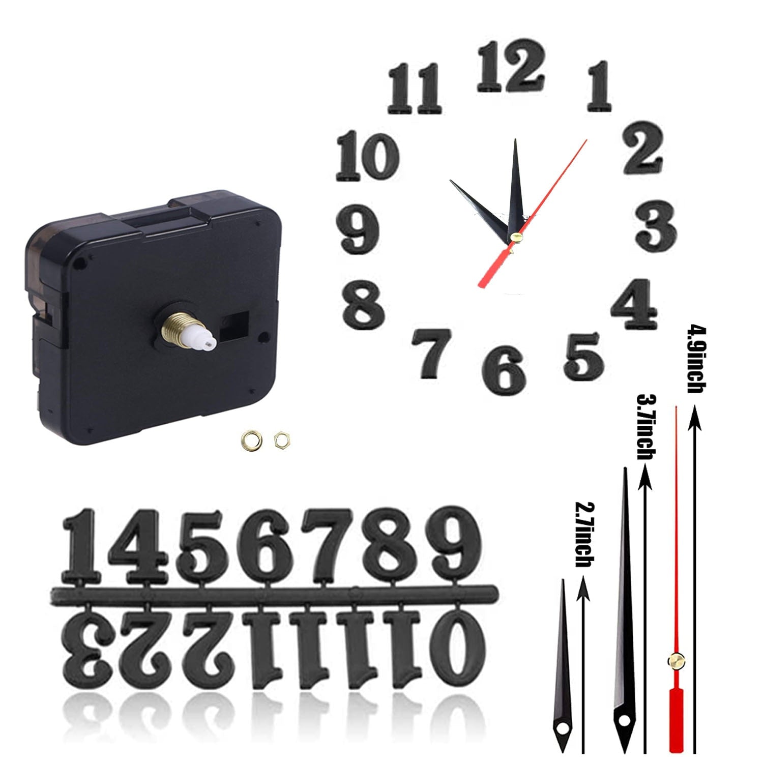 Kit Including Quartz Clock Movement and Mechanical Parts, Hands, Dial Numerals Resin Mould