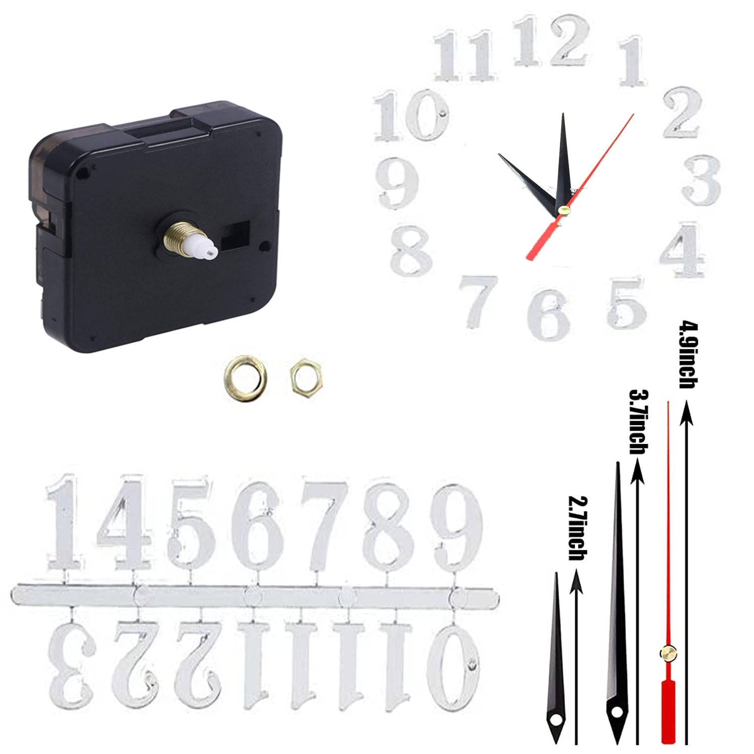 Kit Including Quartz Clock Movement and Mechanical Parts, Hands, Dial Numerals Resin Mould