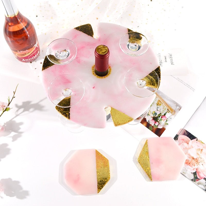 Resin Silicone Mould Round Wine Glass and Coaster Set