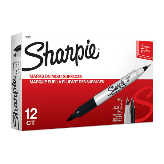 SHARPIE Twin Tip Permanent Marker Black Box of 12 & Garden > Home Office Accessories