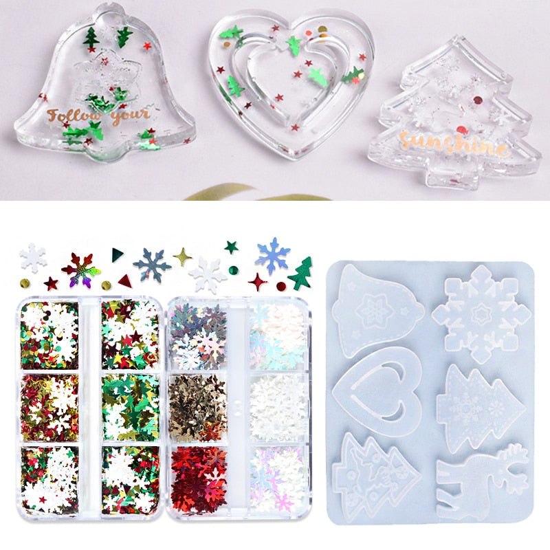 Silicone Mould & Sequence Kit for Epoxy Resin Christmas Tree Ornament Resin Mould