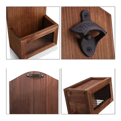 Wall Mounted Vintage Wooden Bottle Opener with Cap Catcher Blanks