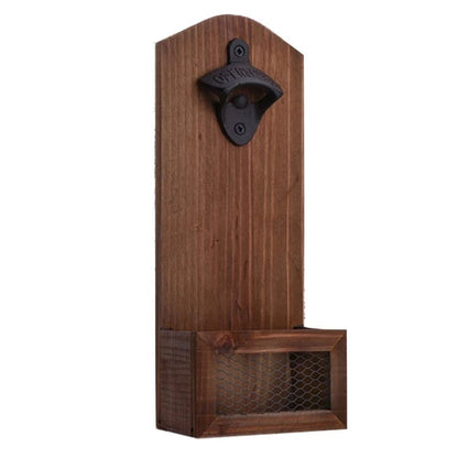 Wall Mounted Vintage Wooden Bottle Opener with Cap Catcher Blanks