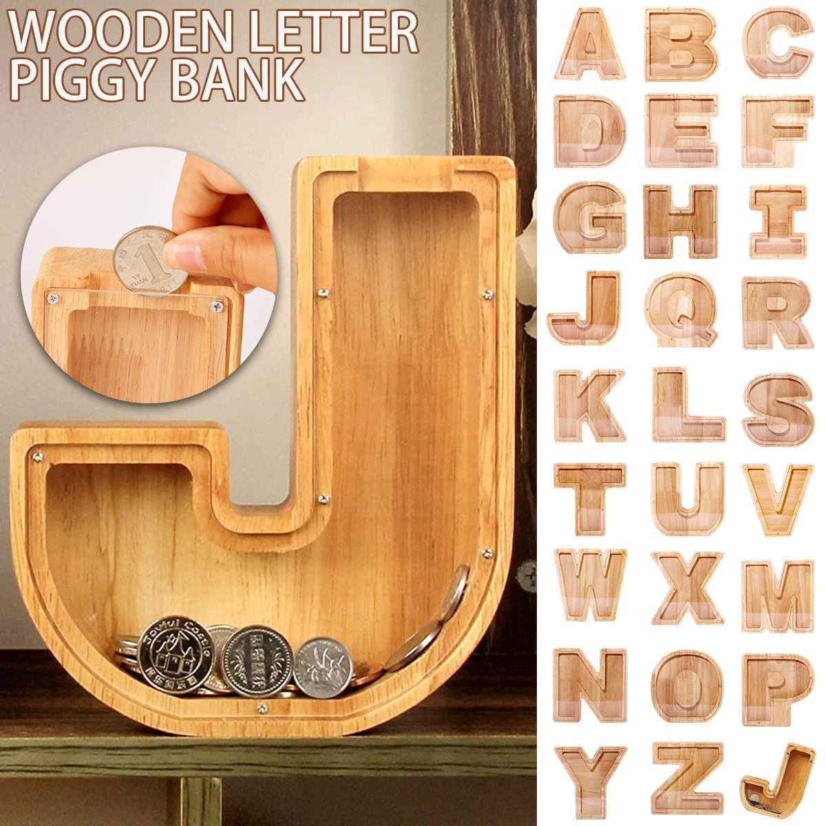 Wooden Alphabet Money Box Blanks