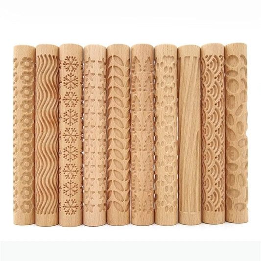 Wooden Texture Rolling Pin Ceramic Pottery Art Embossed DIY Clay Craft Tool