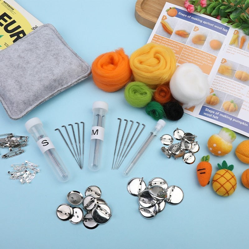 Wool Felting Kit For Beginners - Fruit & Veg Brooches